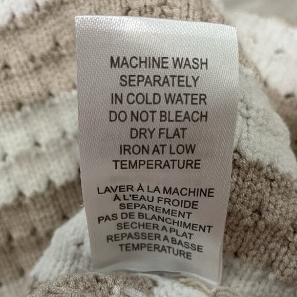 Truth by Republic Sweater Womens Size Small Cream Mocha Stripe Short Puff Slv - Picture 7 of 7